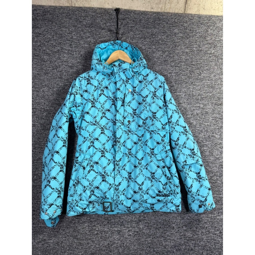 Burton Dryride Snowboard Jacket Womens Medium Turquoise Blue Geometric Print